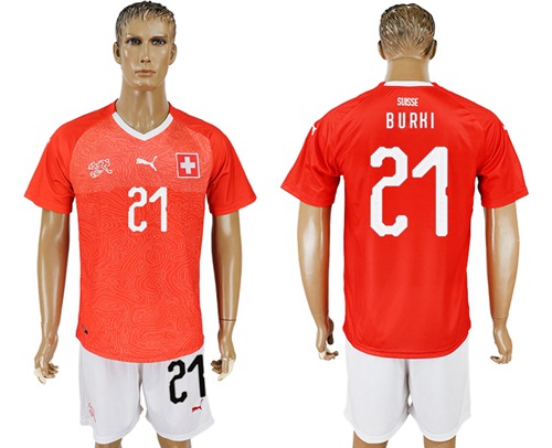 Switzerland #21 Burki Red Home Soccer Country Jersey